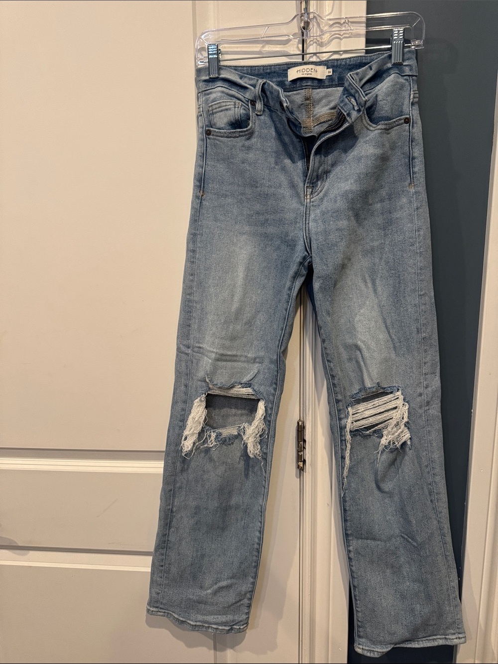 Hidden The Buckle Light Blue Distressed Straight-Leg wide leg Jeans stretch 26